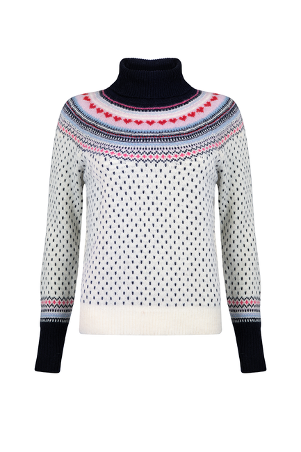 Merino Lambswool Fair Isle Polo Neck in Ecru