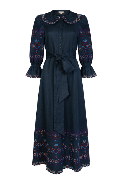 Dhalia Embroidered Navy Dress
