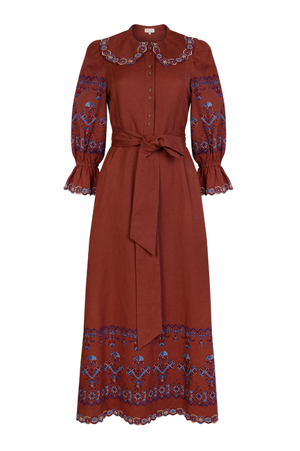 Dhalia Embroidered Rust Dress