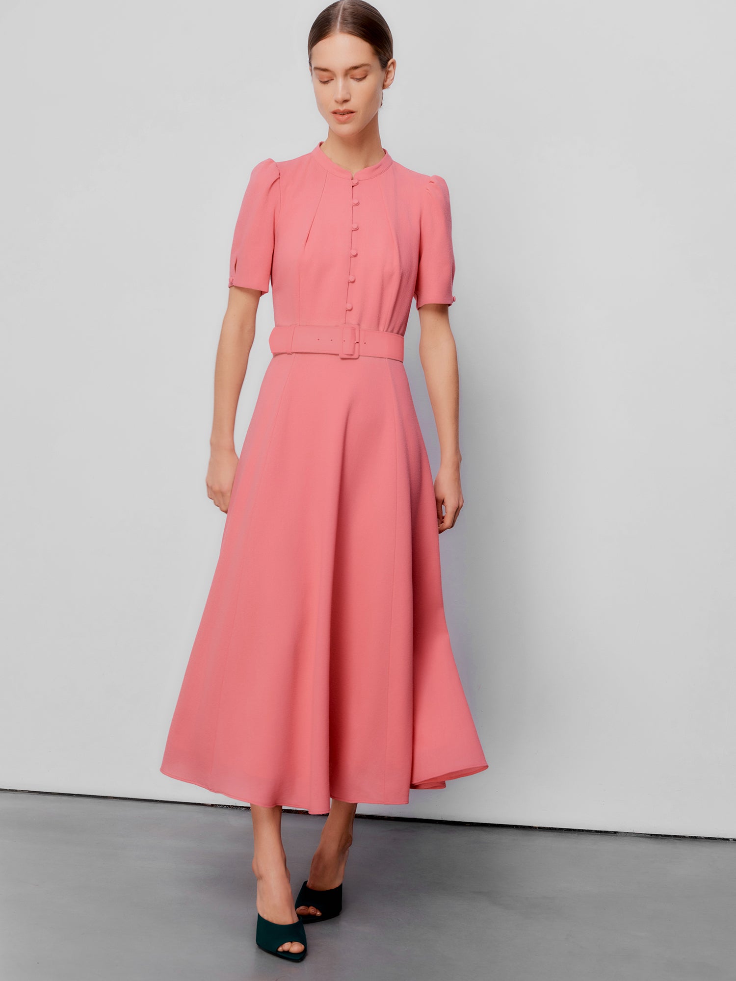 Ahana Dusty Pink Crepe Midi Dress