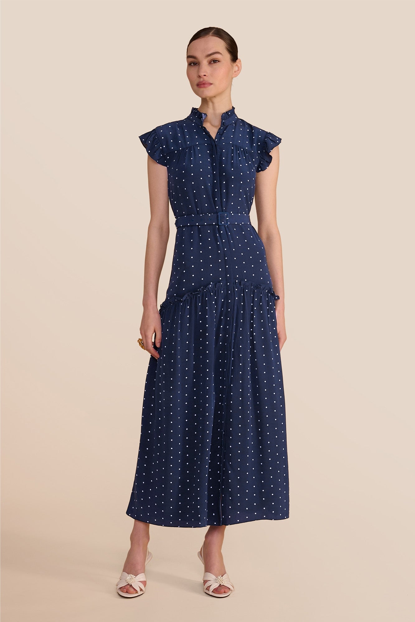 Darsha Navy Polka Dot Dress | SS26 | Beulah London