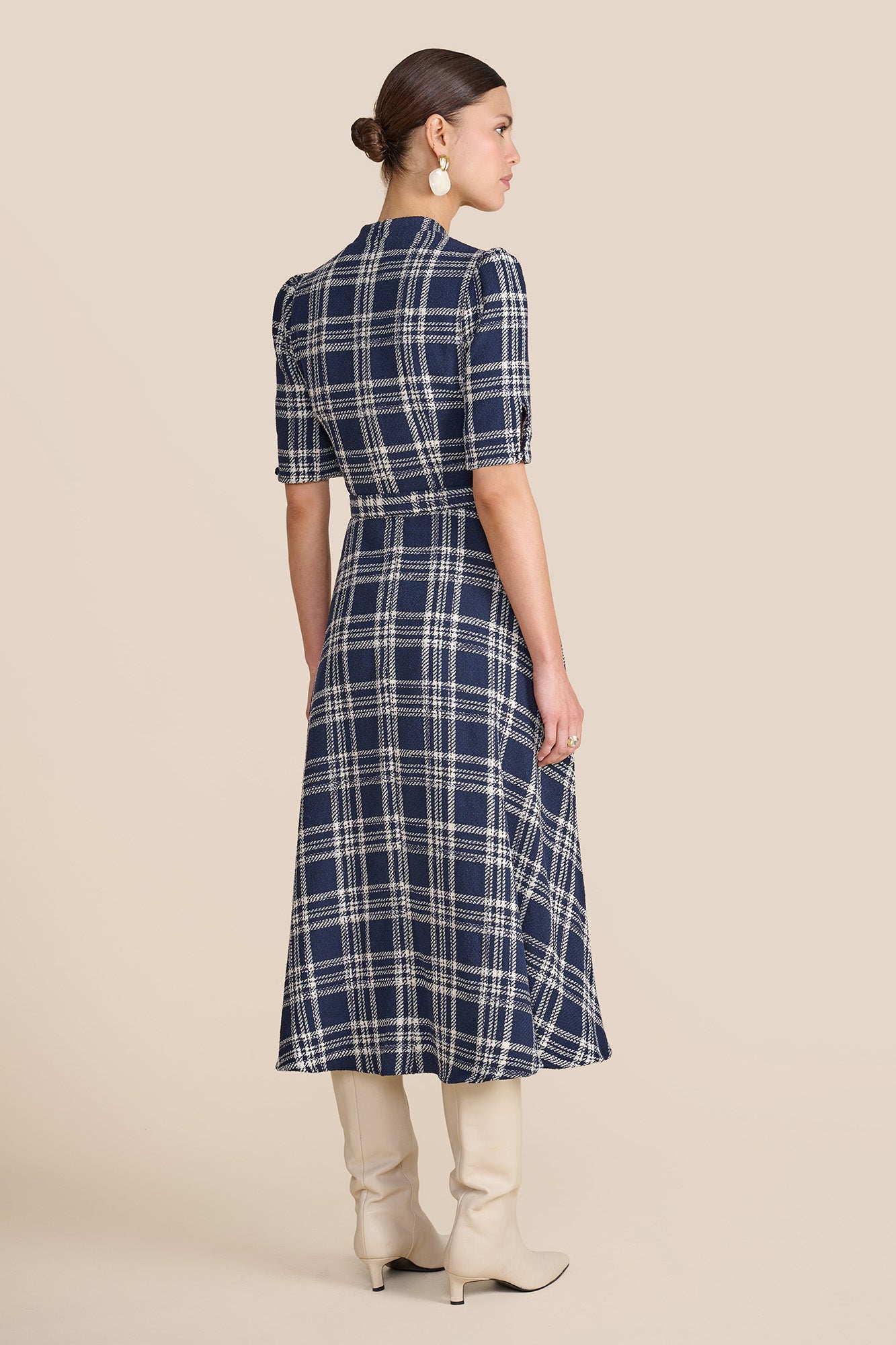 Ahana Navy & White Check Dress