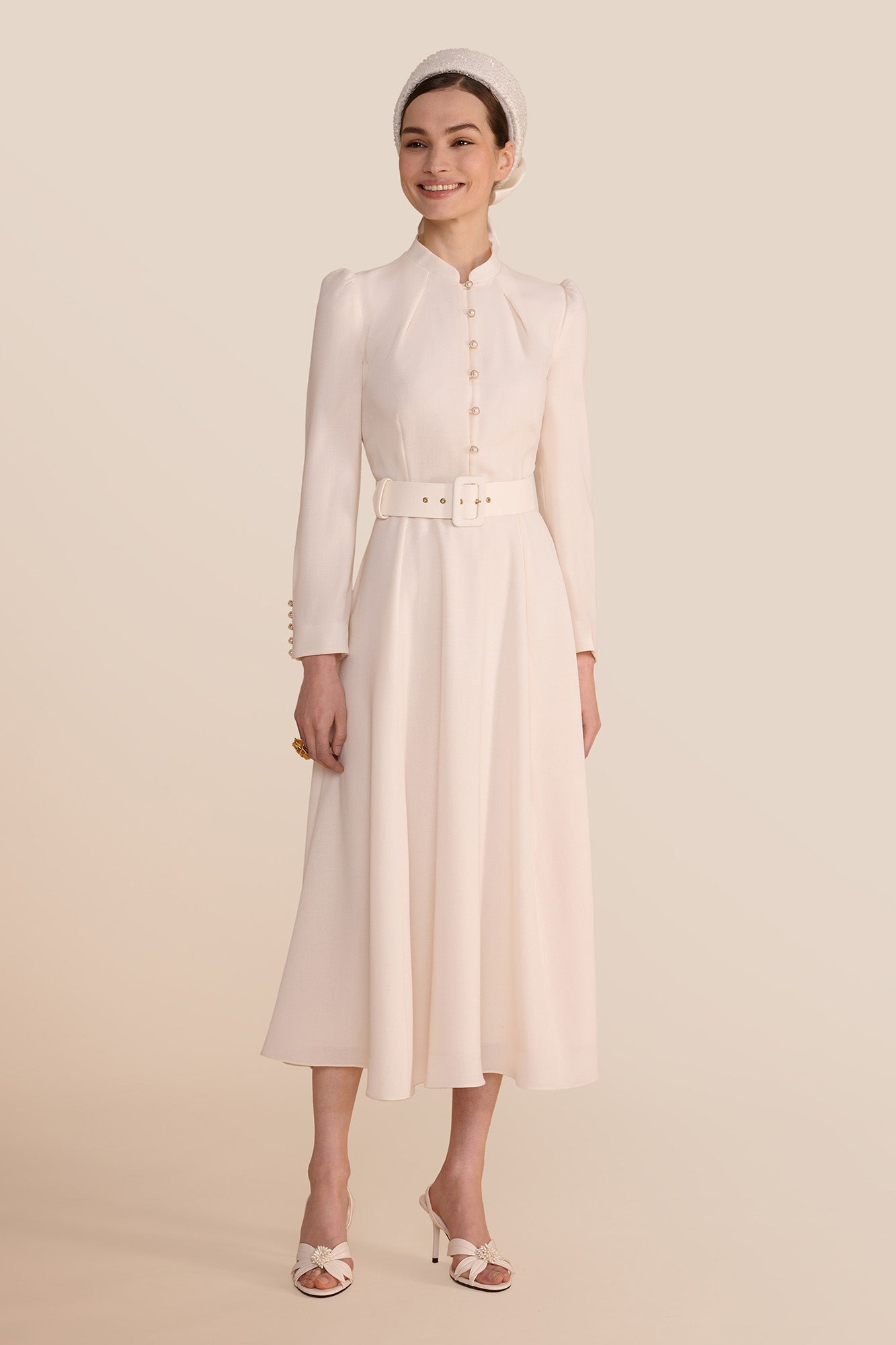 Ahana Cream Long Sleeve Dress