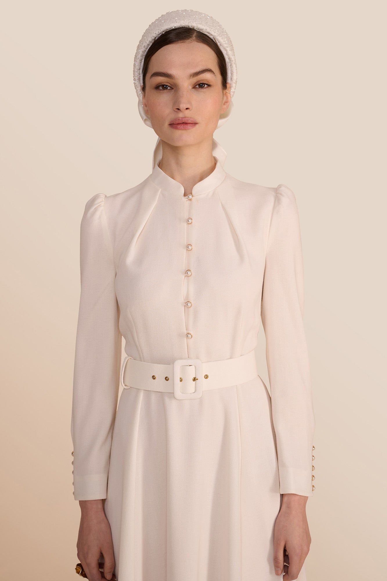 Ahana Cream Long Sleeve Dress