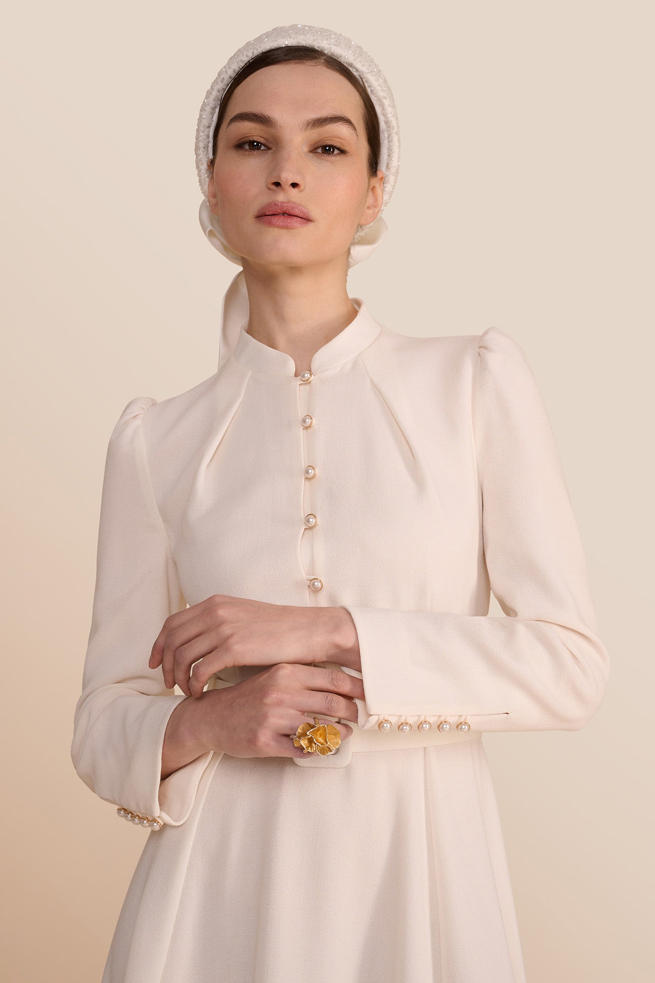 Ahana Cream Long Sleeve Dress