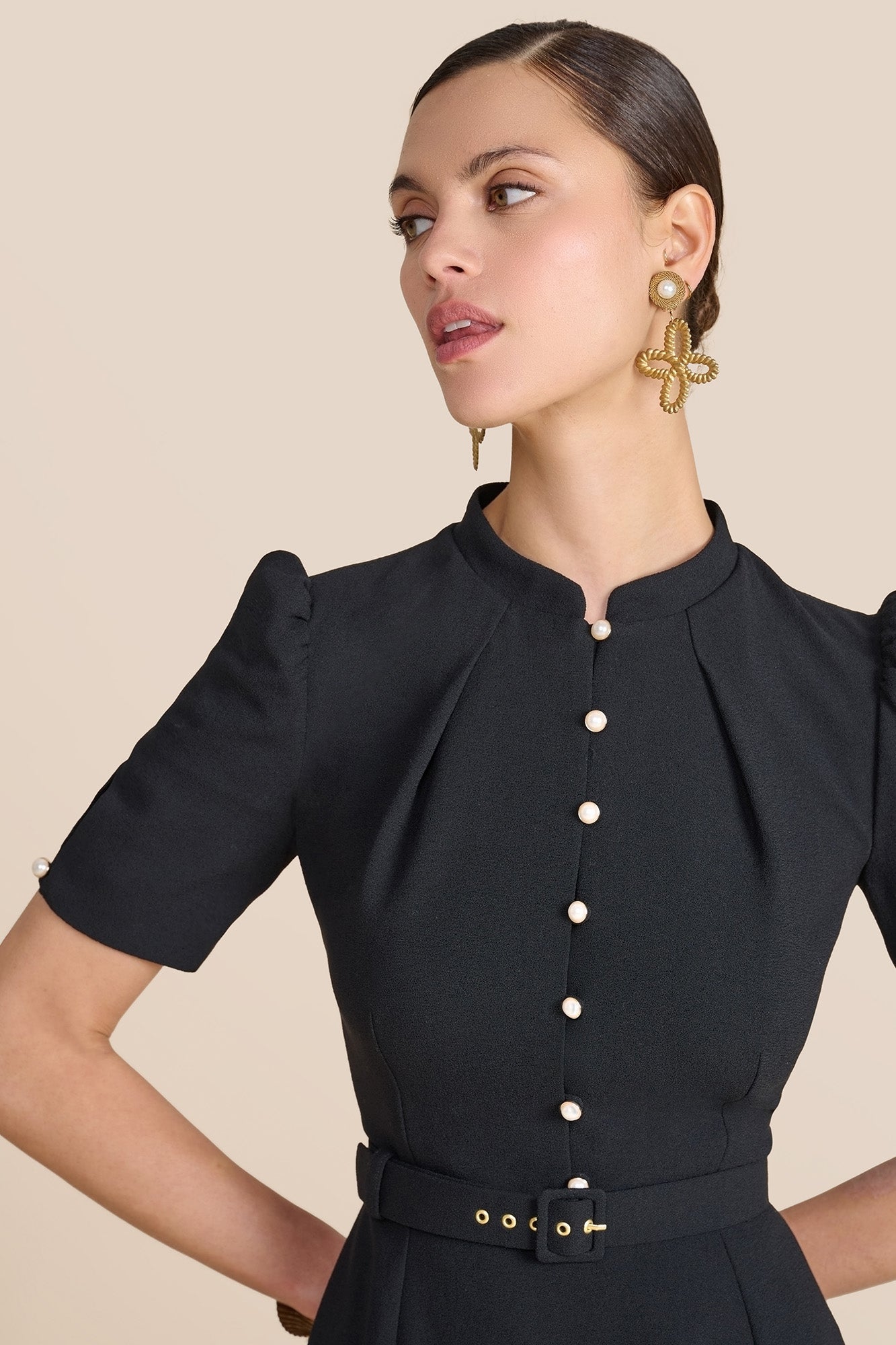 Ahana Black Short Sleeve Dress