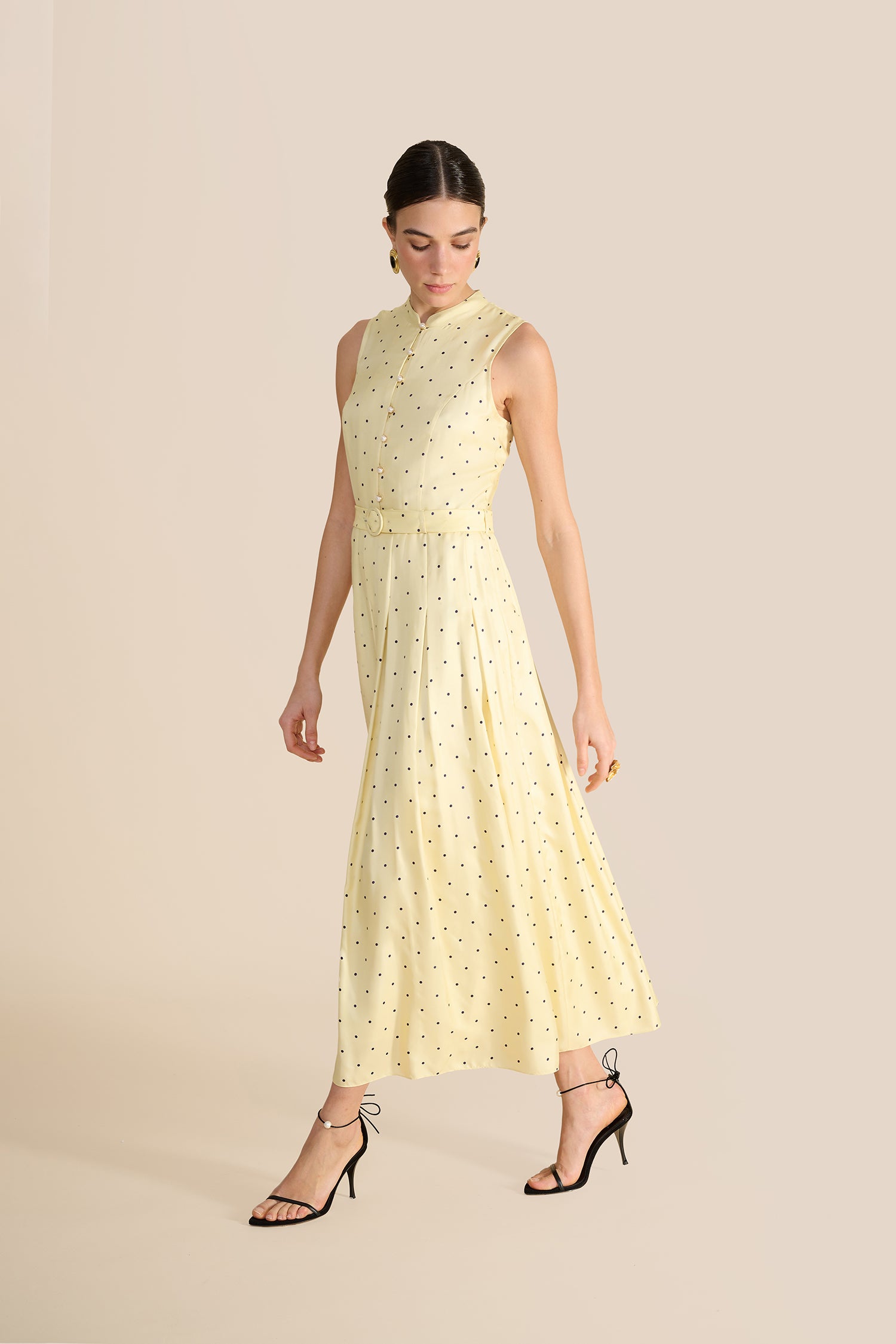 Annabel Yellow & Navy Polka Dot Dress