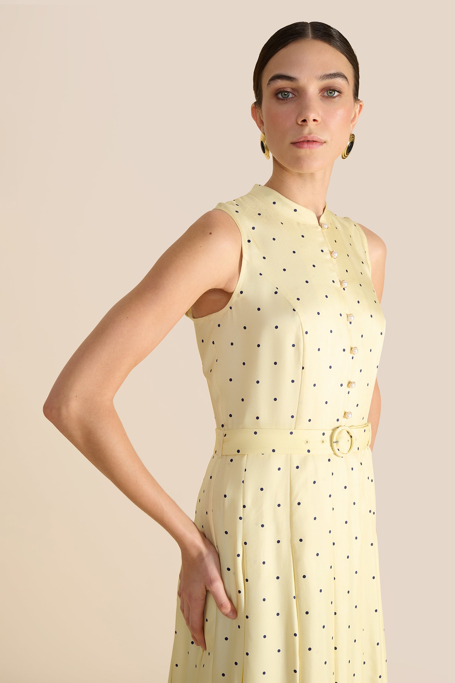 Annabel Yellow & Navy Polka Dot Dress