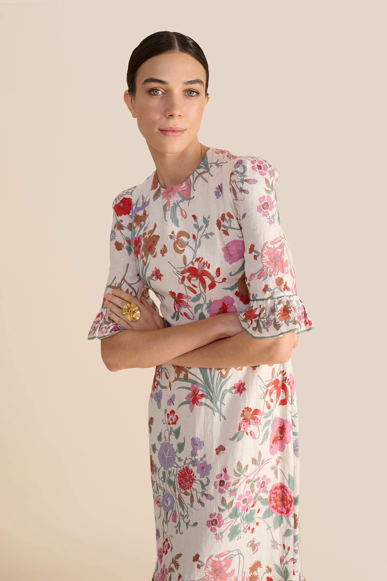 Aster White Floral Bouquet Dress