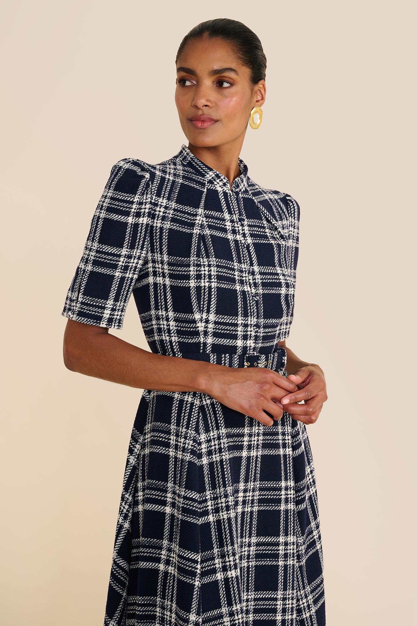 Ahana Navy & White Check Dress
