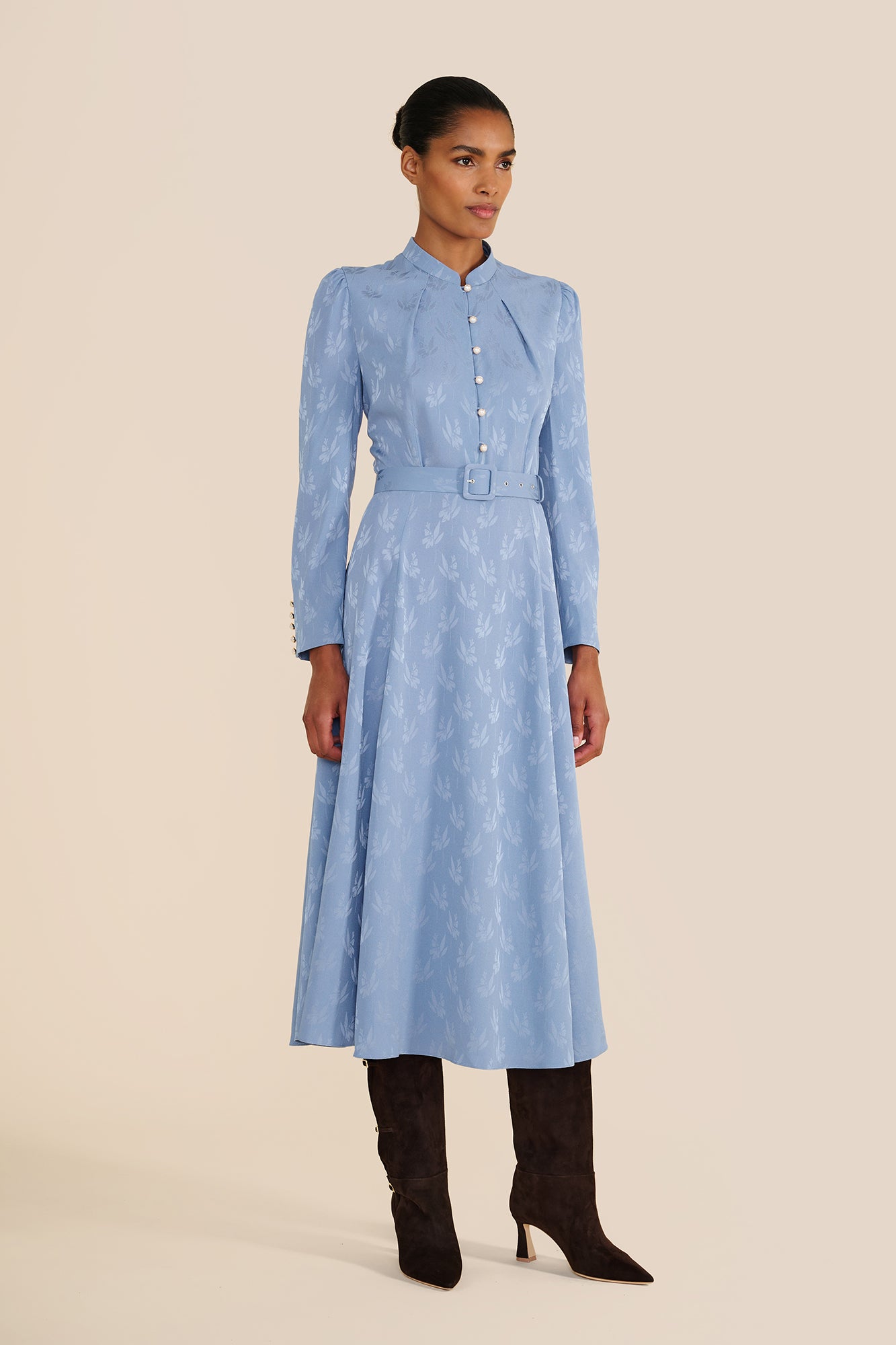 Ahana Floral Jacquard Long Sleeve Dress