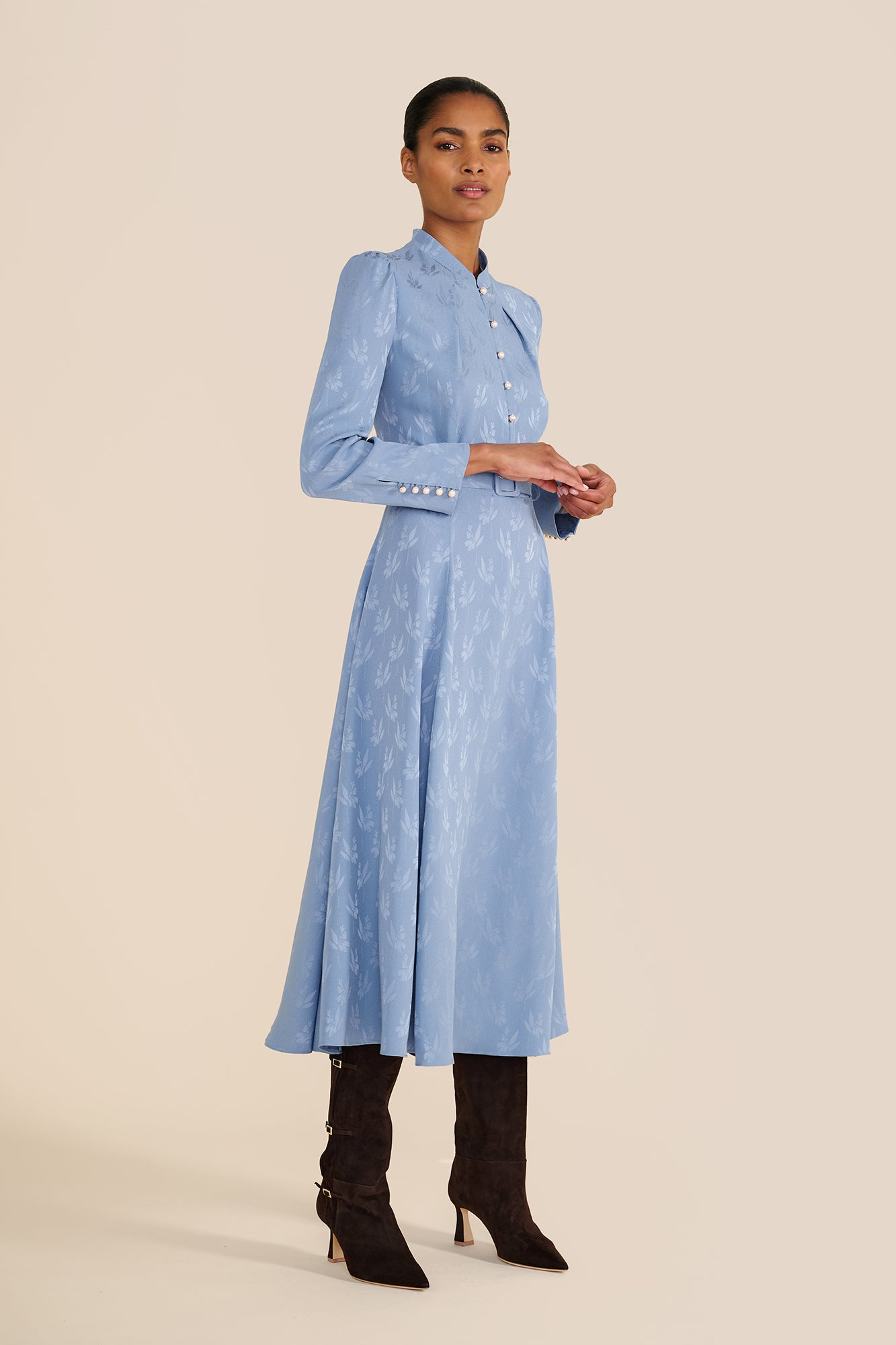 Ahana Floral Jacquard Long Sleeve Dress
