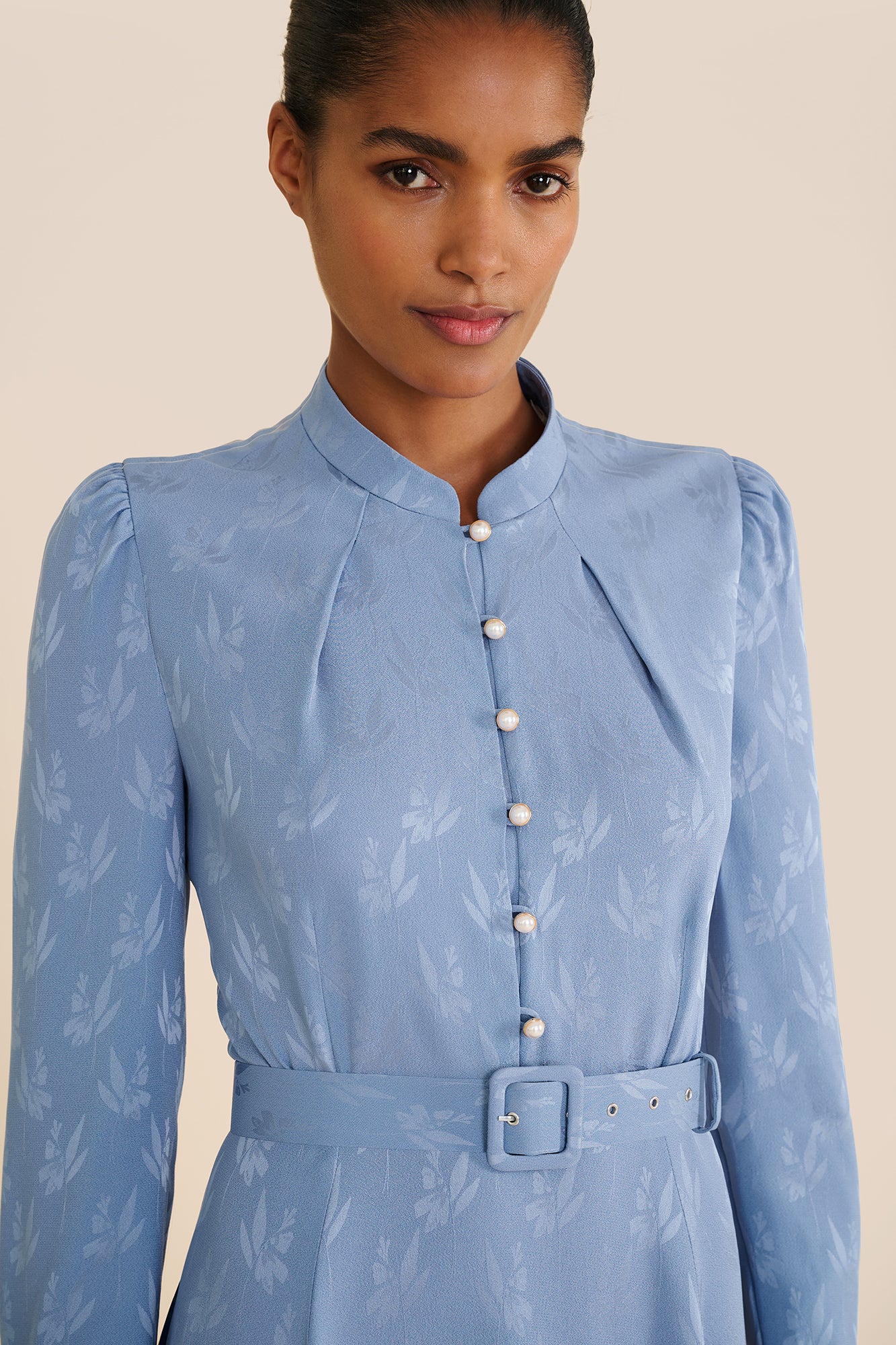 Ahana Floral Jacquard Long Sleeve Dress