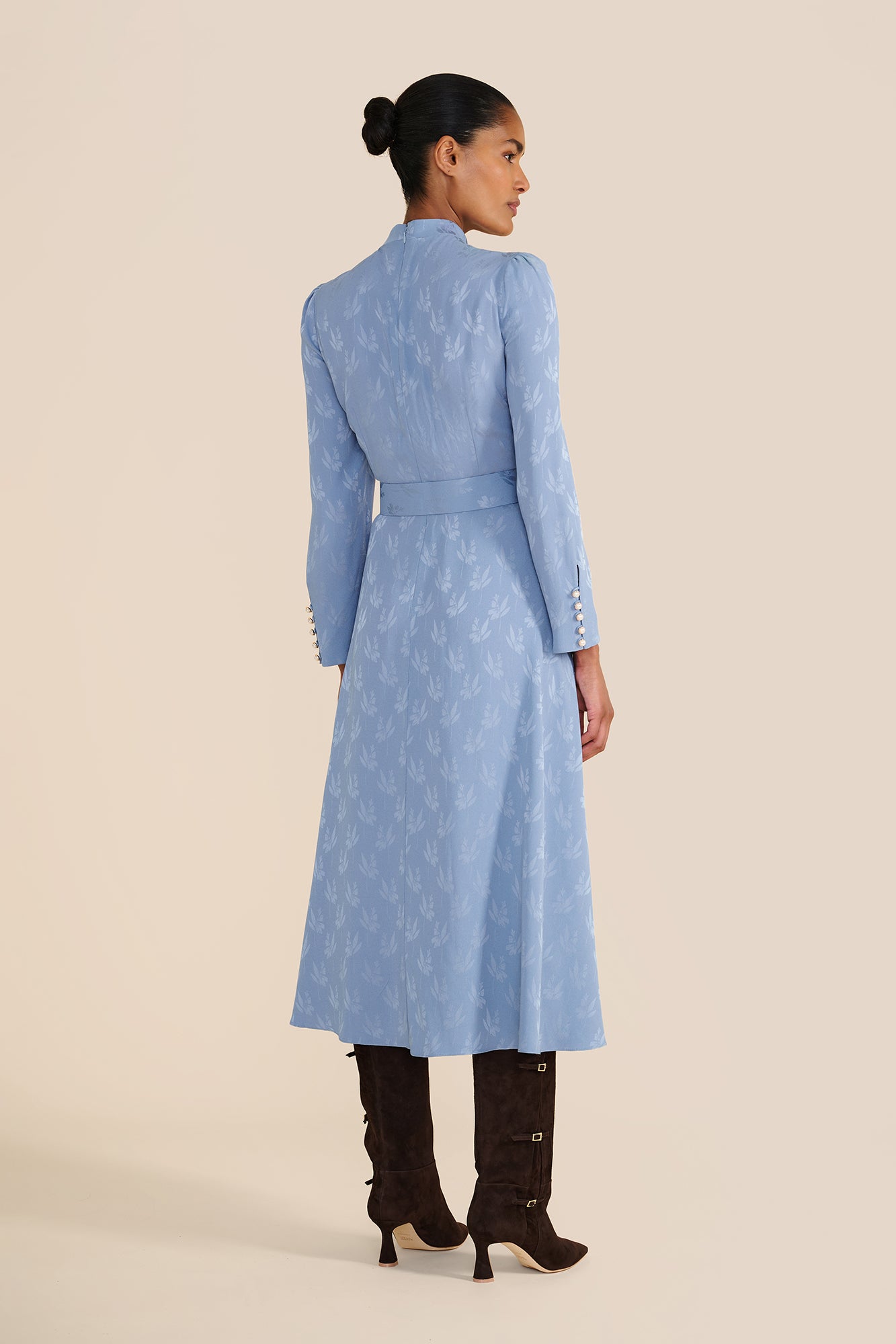 Ahana Floral Jacquard Long Sleeve Dress