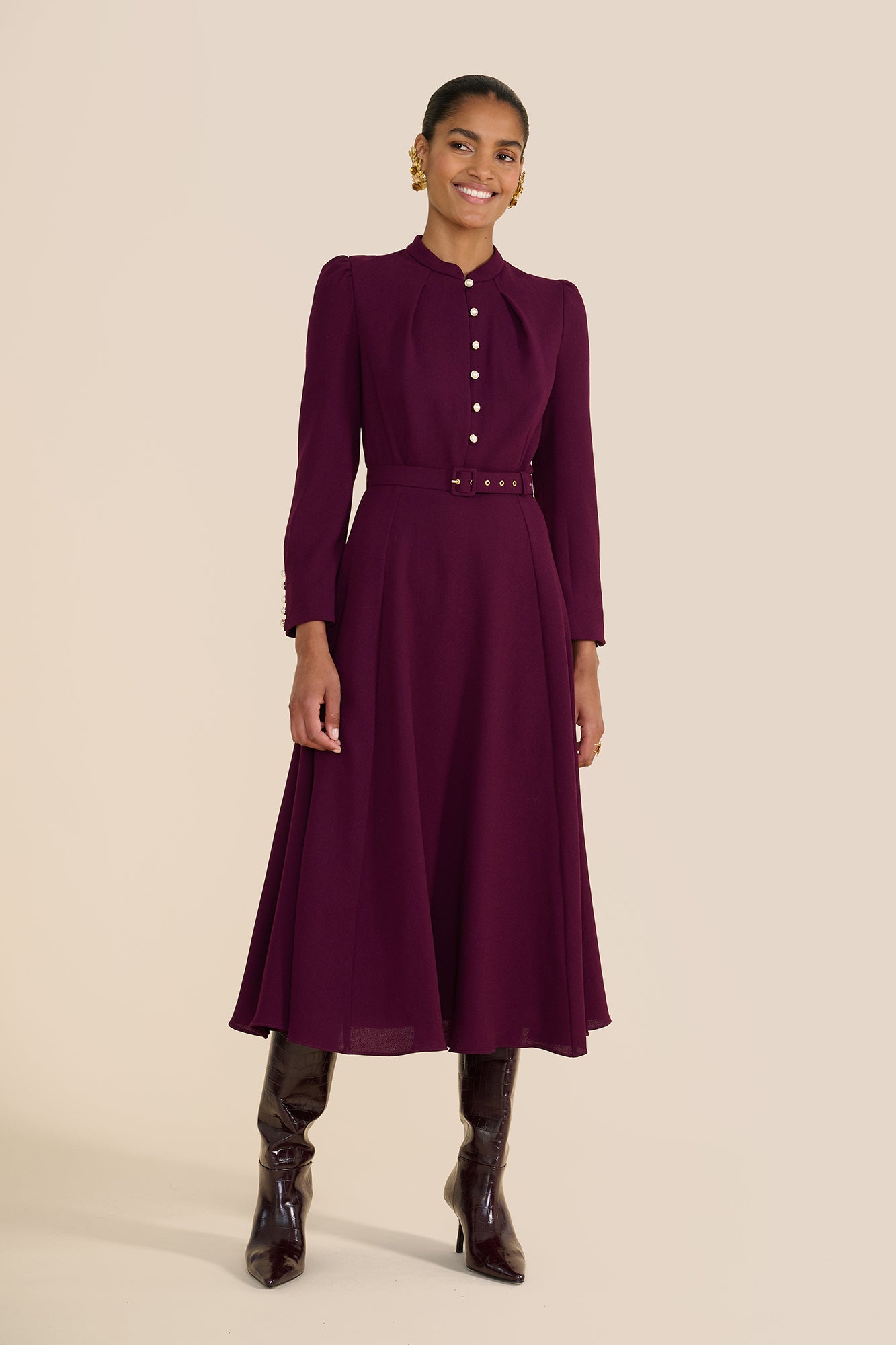 Ahana Plum Long Sleeve Dress