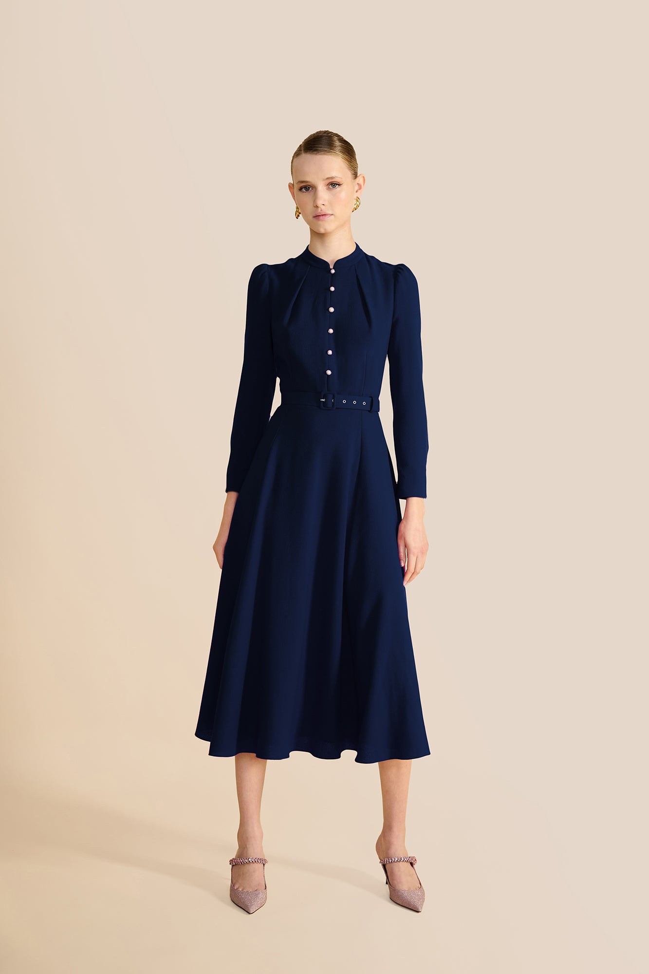 Ahana Navy Long Sleeve Dress