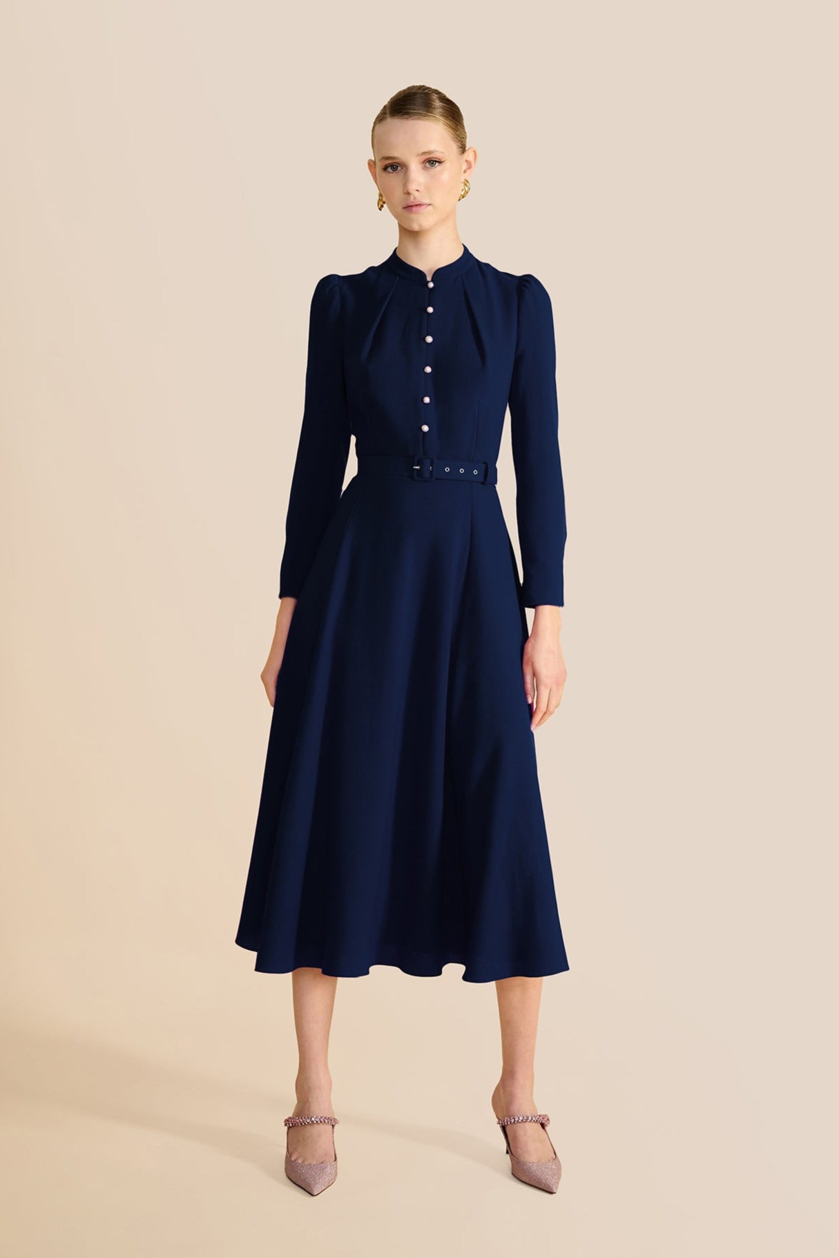 Ahana Navy midi dress with sleeves | Re-Wearable style by Beulah Ahana Navy midi dress with sleeves | Re-Wearable style by Beulah