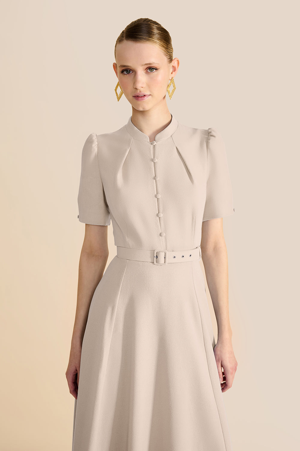 Ahana Beige Short Sleeve Dress
