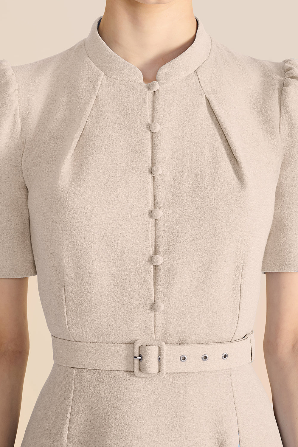 Ahana Beige Short Sleeve Dress