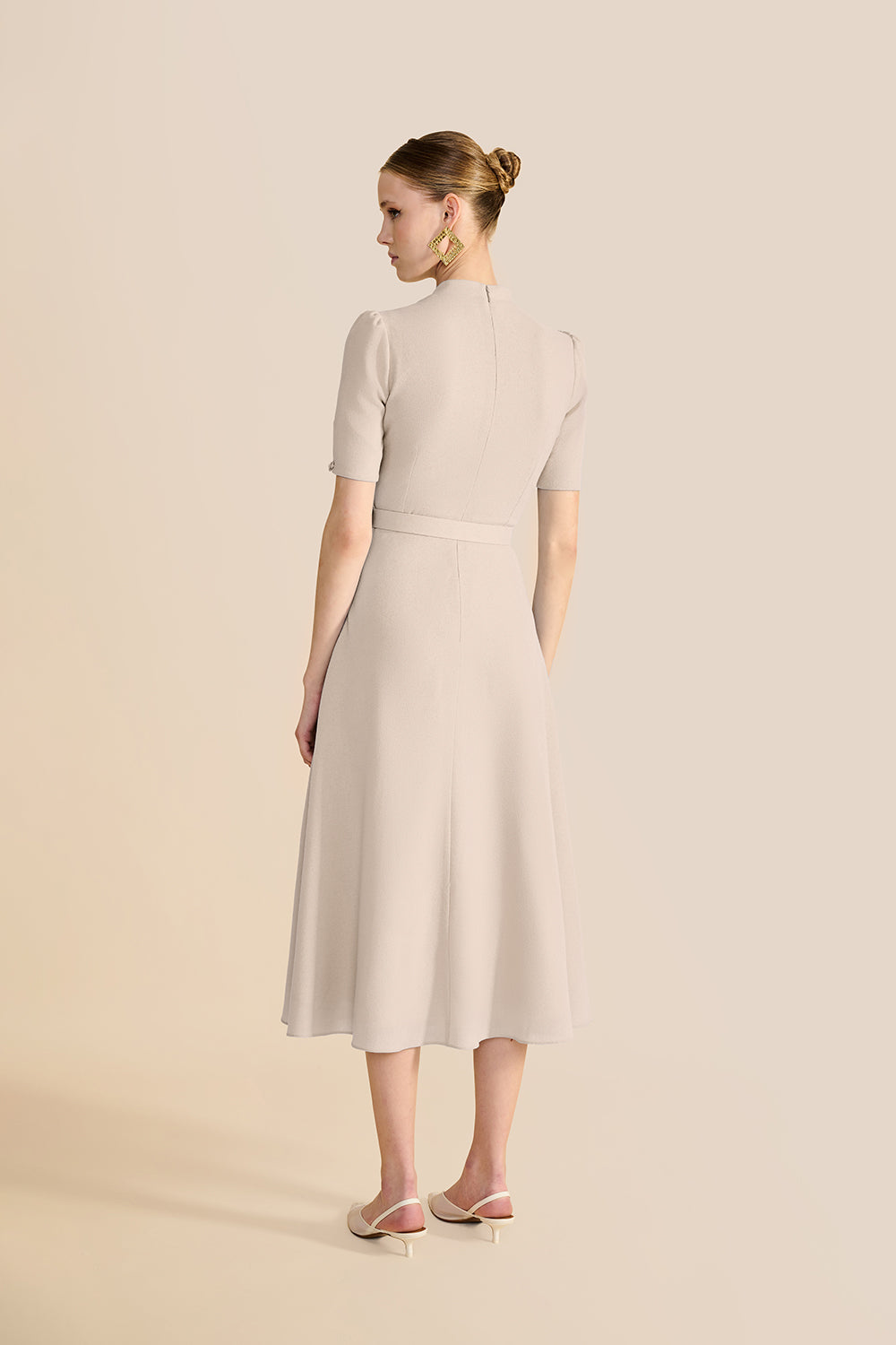 Ahana Beige Short Sleeve Dress
