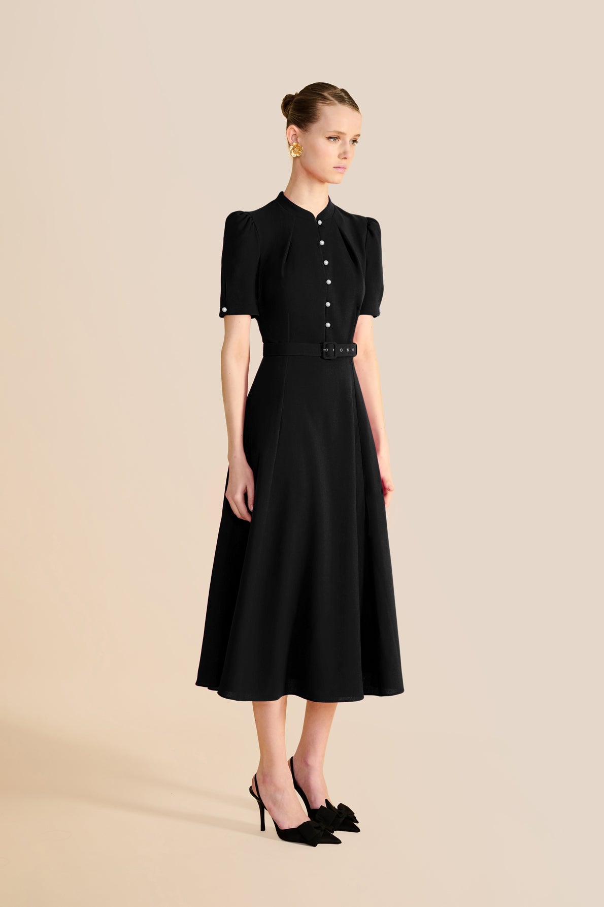 Ahana Black Short Sleeve Dress