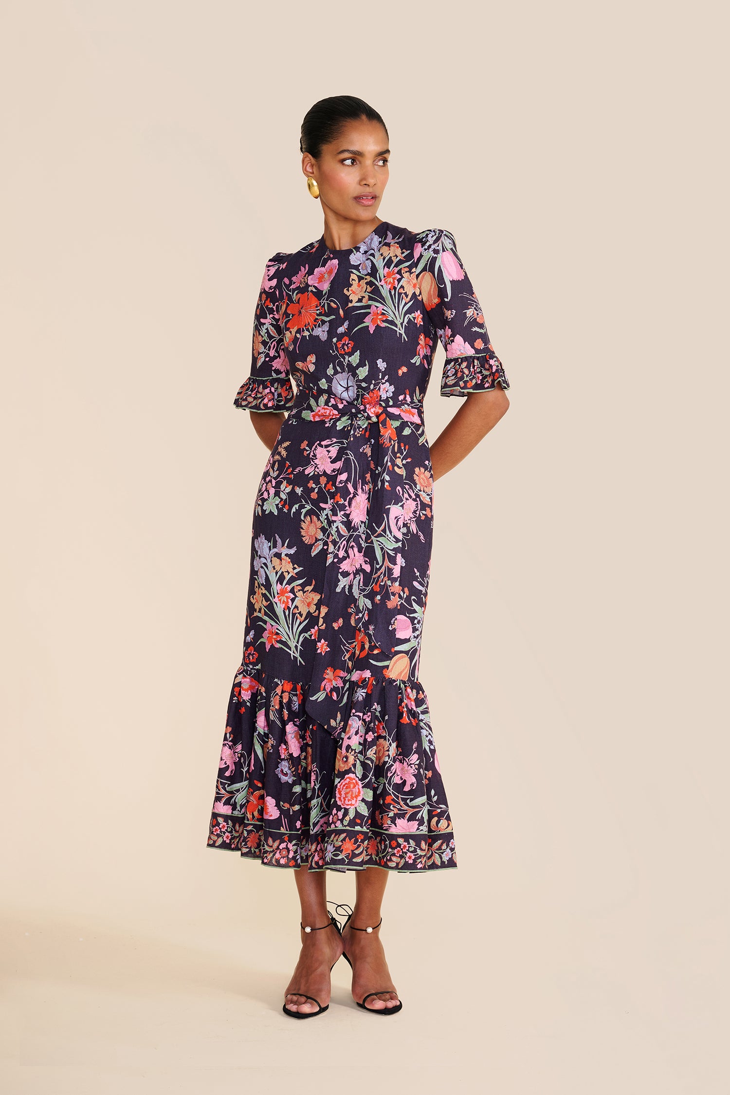 Aster Navy Floral Bouquet Dress