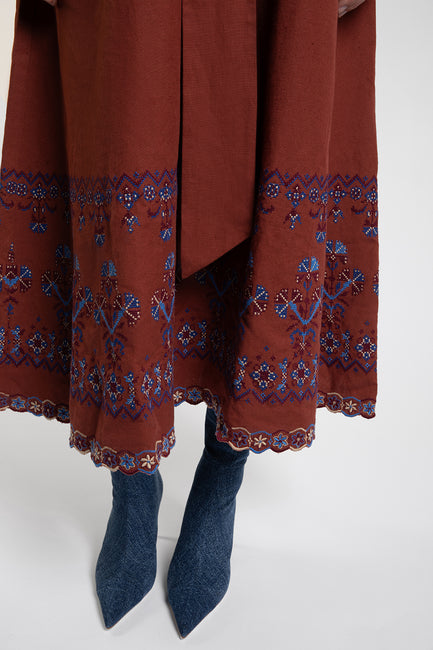Dhalia Embroidered Rust Dress