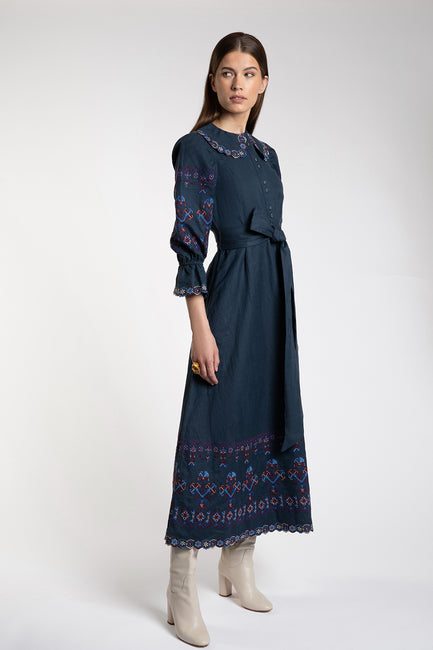 Dhalia Embroidered Navy Dress