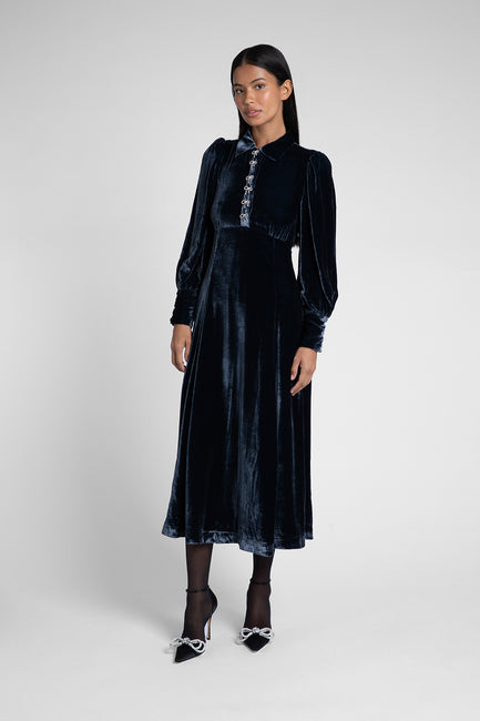 Calla Petrol Velvet Dress