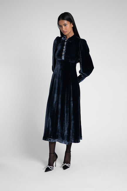 Calla Petrol Velvet Dress