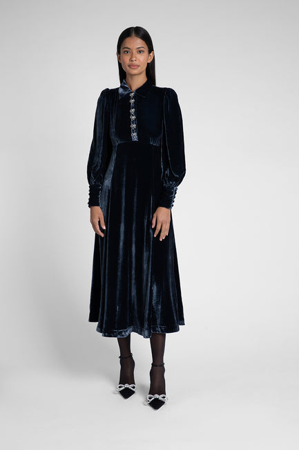Calla Petrol Velvet Dress
