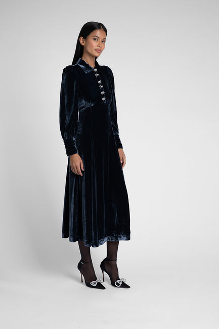 Calla Petrol Velvet Dress