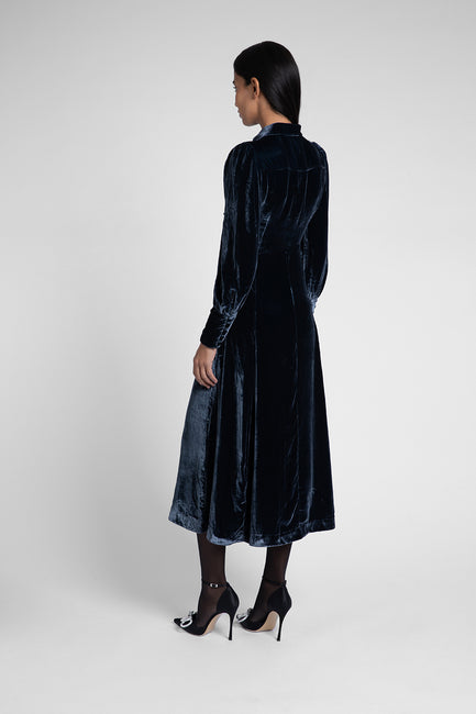 Calla Petrol Velvet Dress
