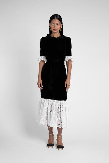 Aster Black Silk Velvet Dress