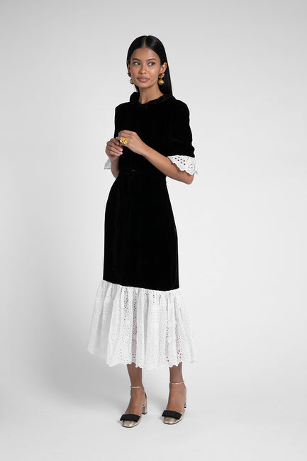 Aster Black Silk Velvet Dress