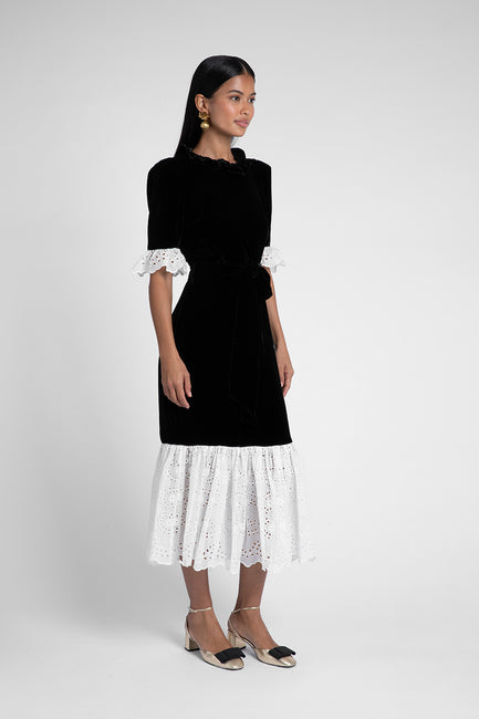 Aster Black Silk Velvet Dress
