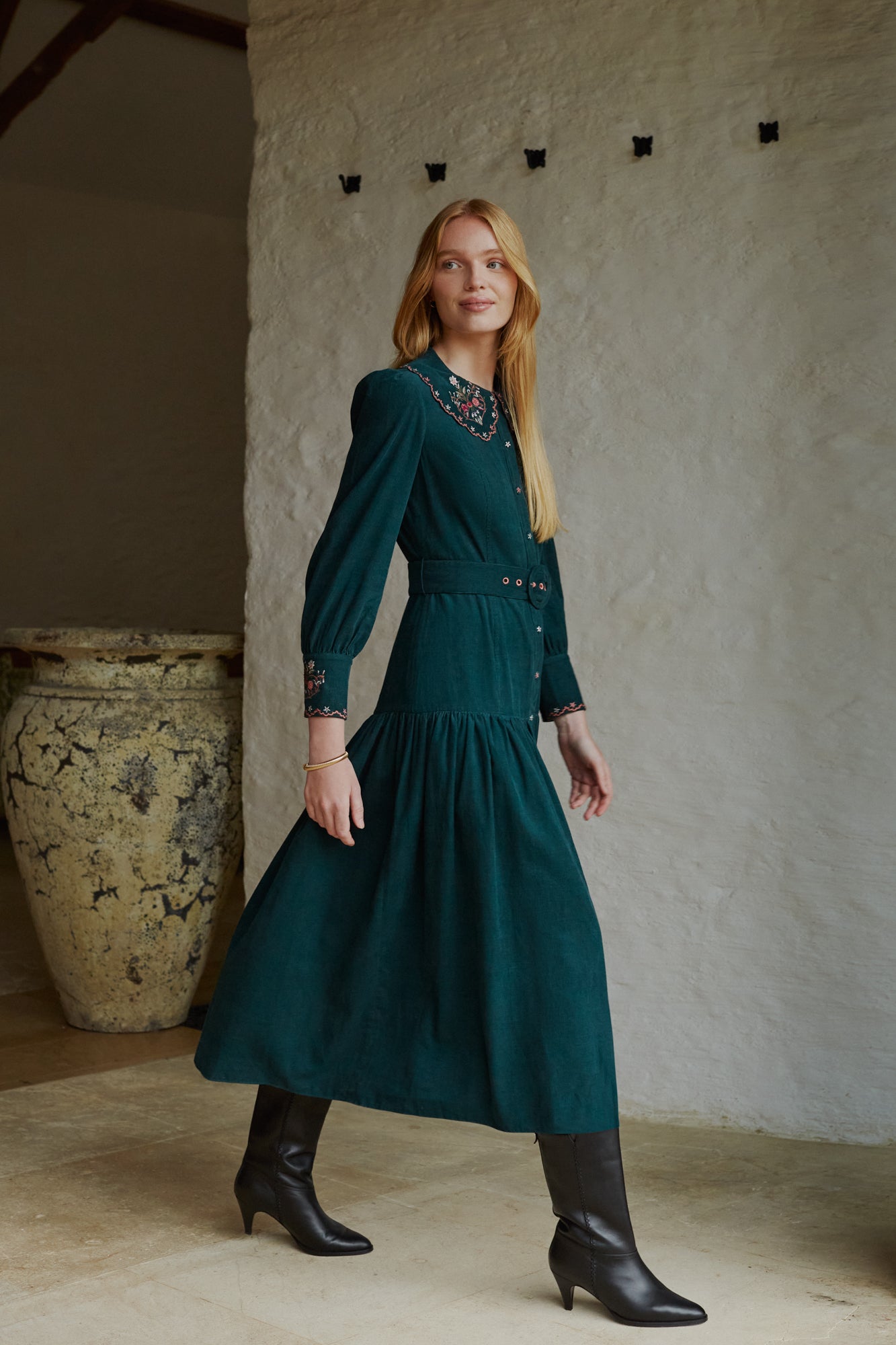 Rosie Evergreen Embroidered Dress