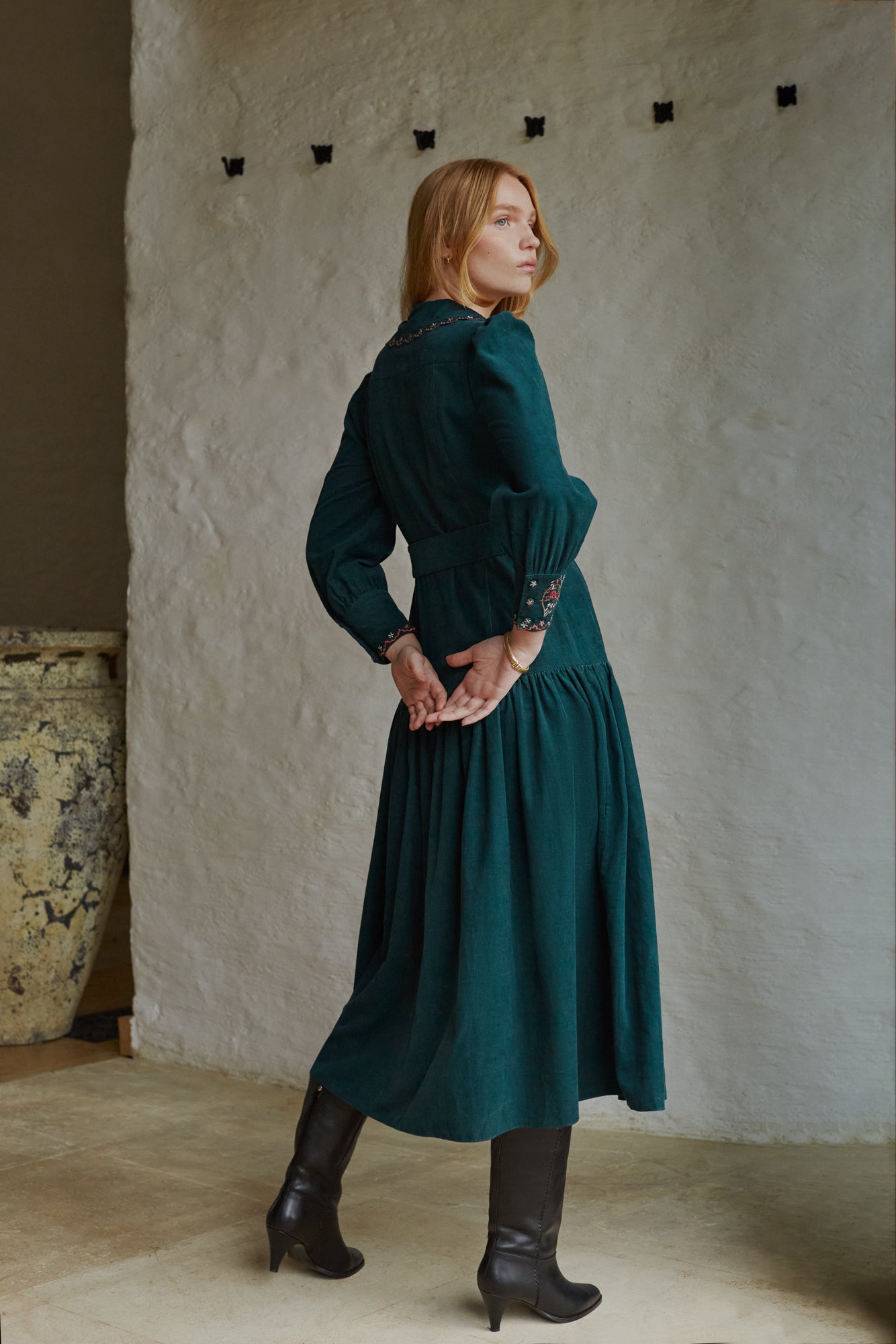 Rosie Evergreen Embroidered Dress