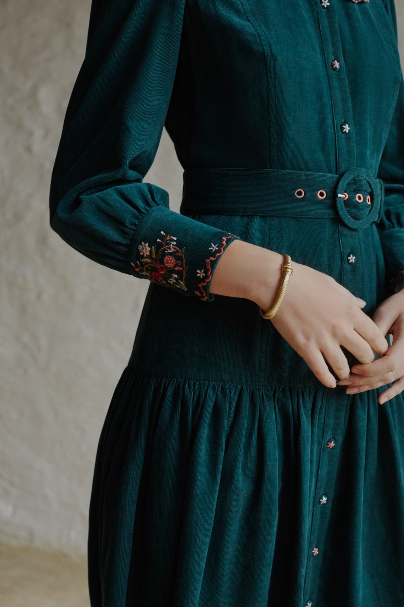 Rosie Evergreen Embroidered Dress