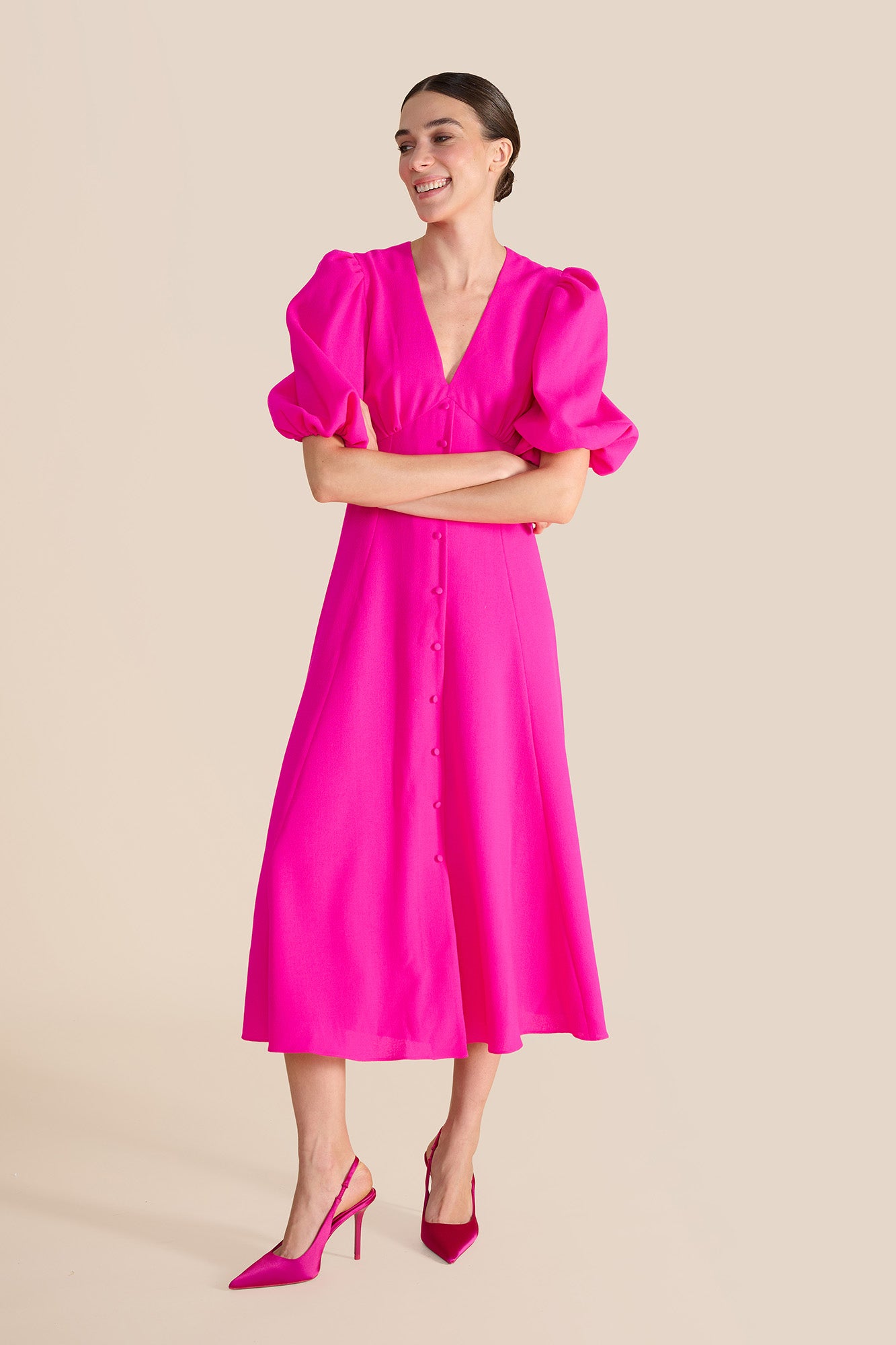 Francine Hot Pink Midi Dress | Luxury & Vibrant Style Francine Hot Pink Midi Dress | Luxury & Vibrant Style