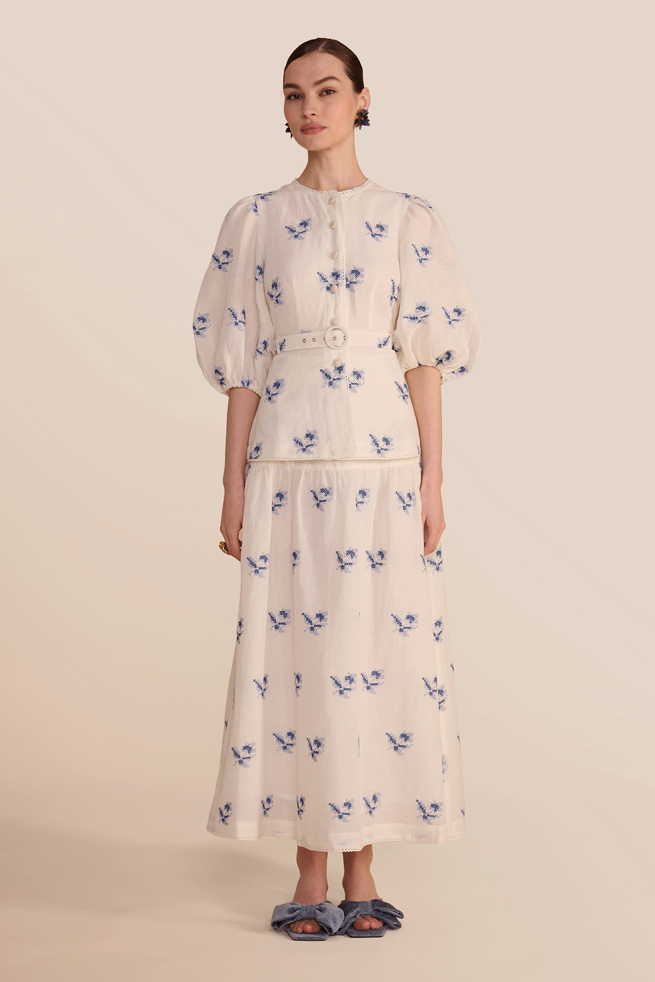 Astra White Hatch Rose Skirt