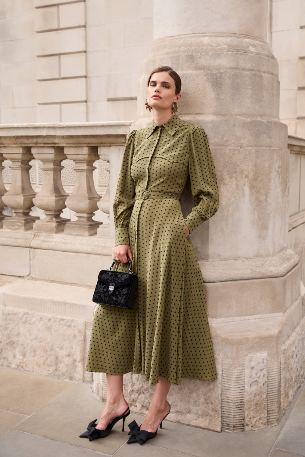 Isadora Olive Polka Dot Dress