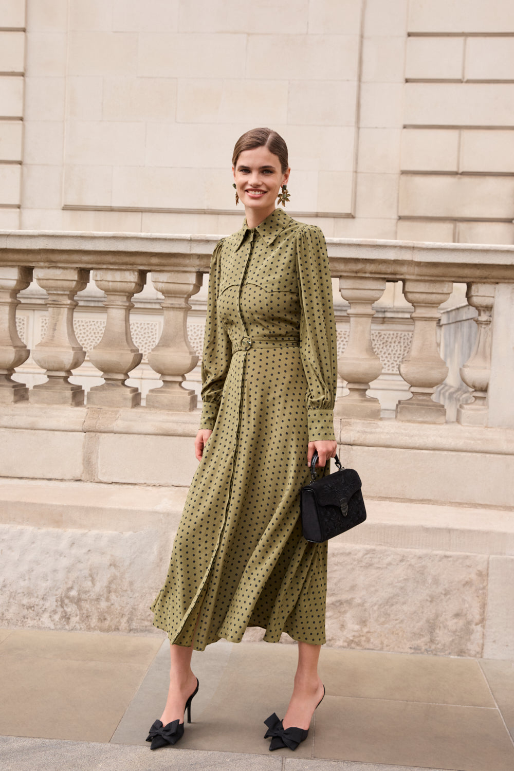 Isadora Olive Polka Dot Dress