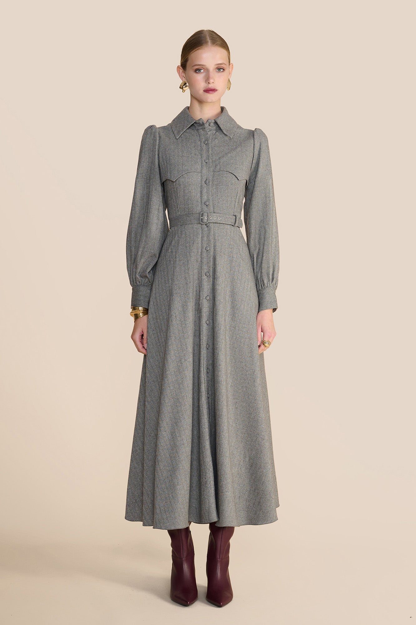 Isadora Herringbone Womens Wool Dress
