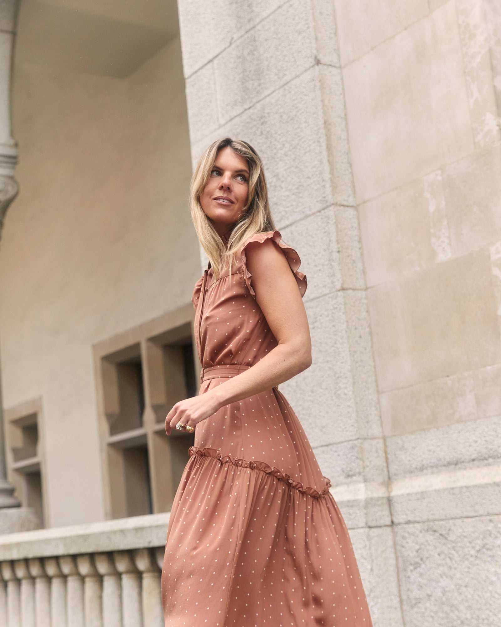 Sleeveless Darsha Toffee Polka Dress