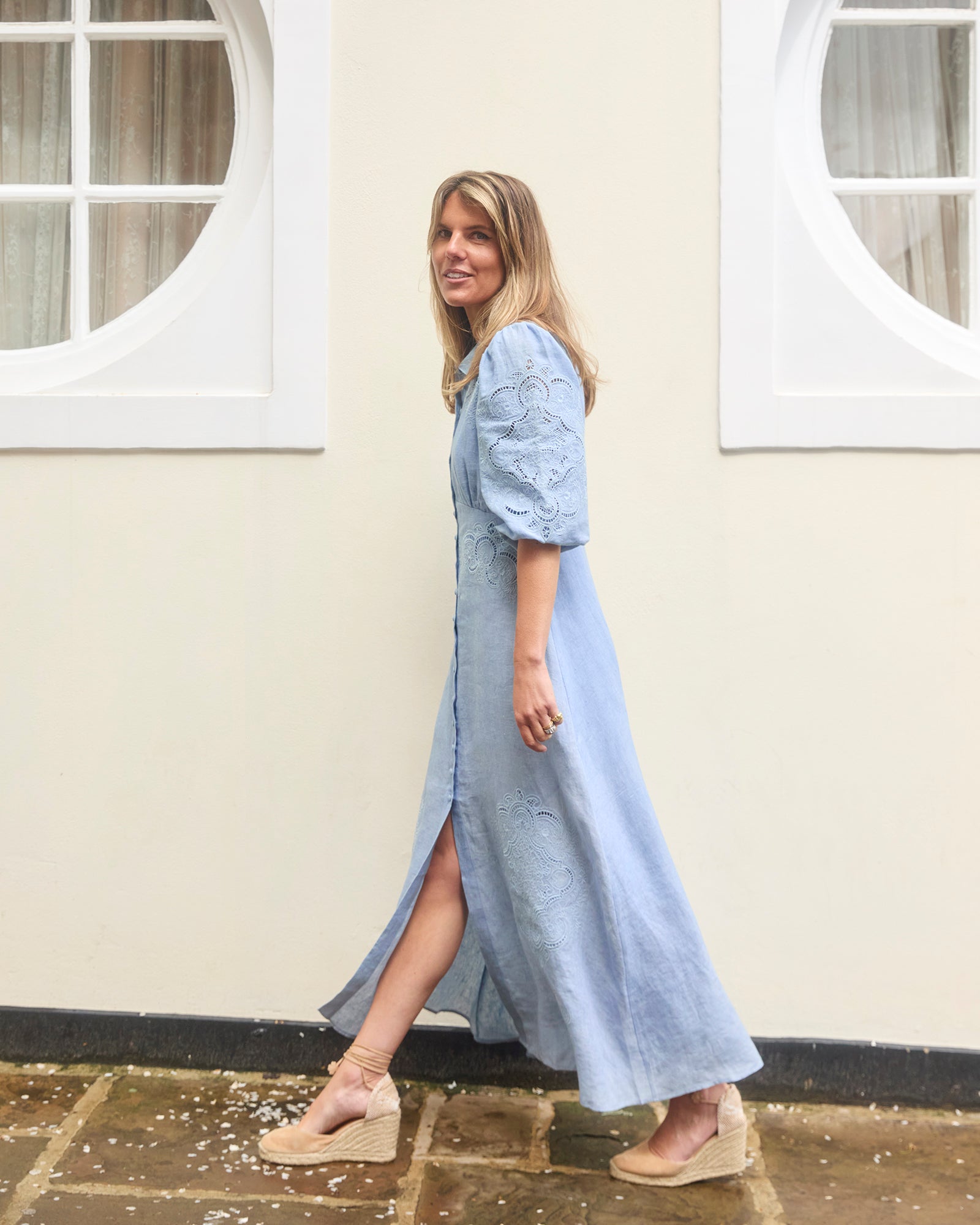 Calla Sky Blue Cutwork Dress