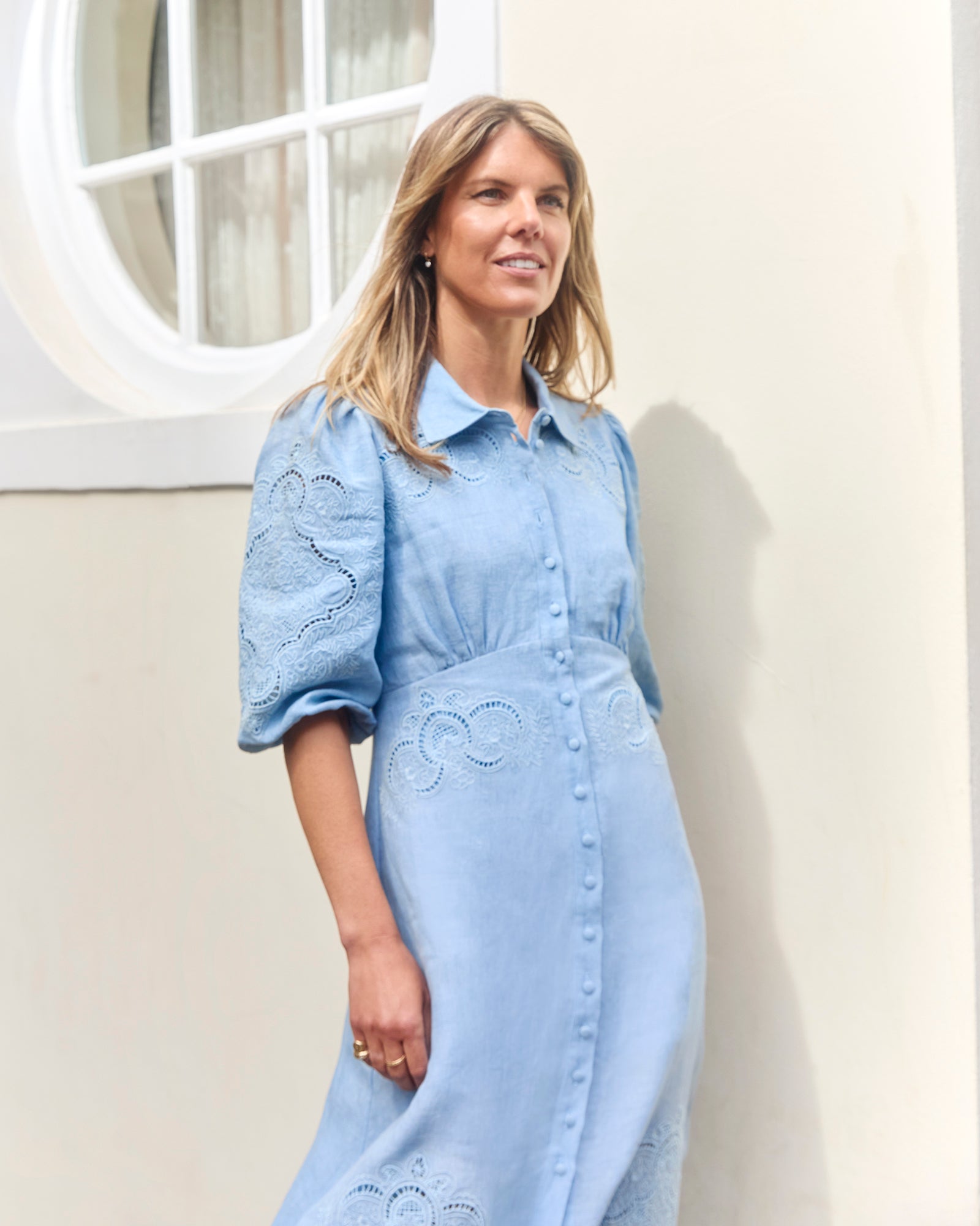 Calla Sky Blue Cutwork Dress