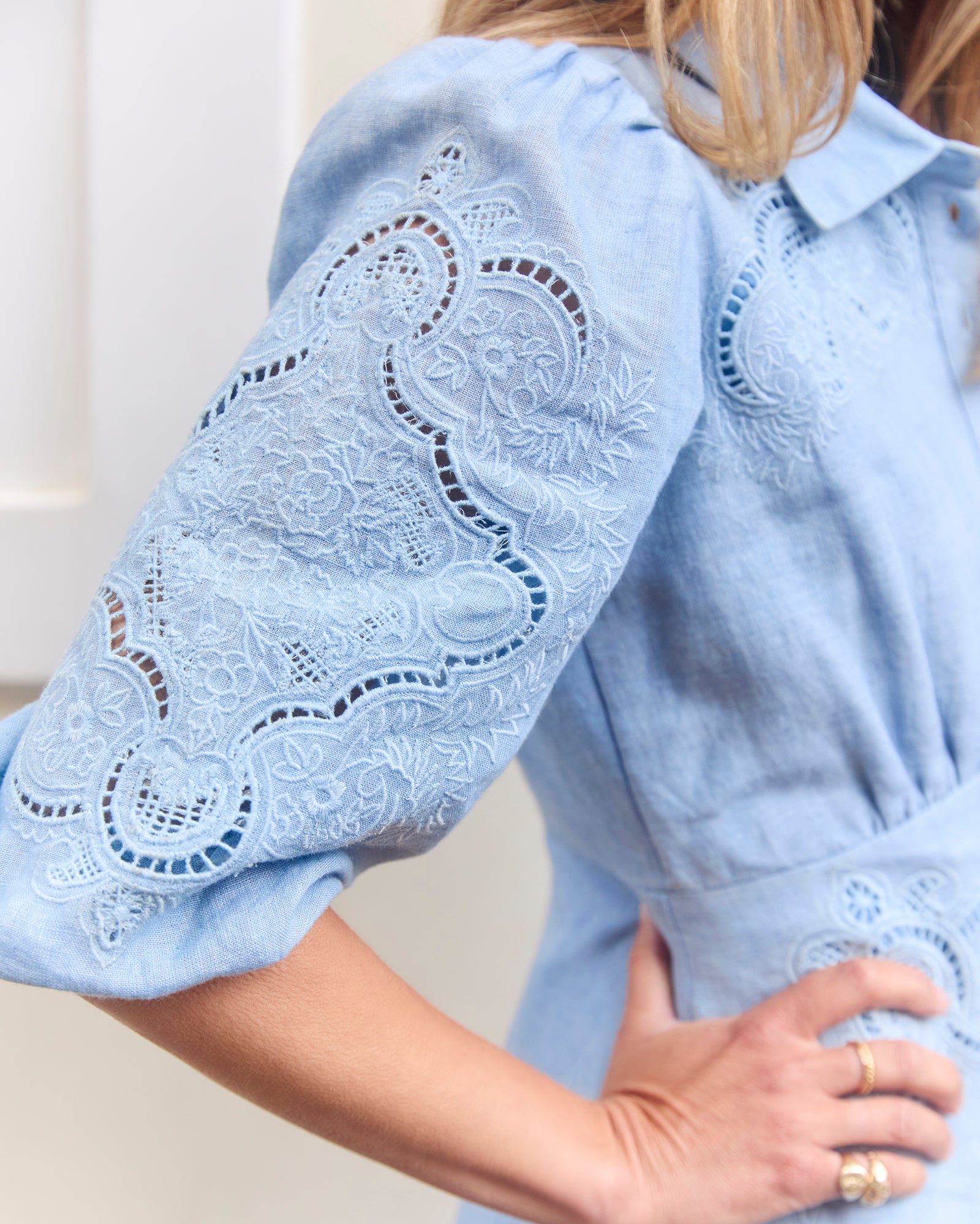 Calla Sky Blue Cutwork Dress