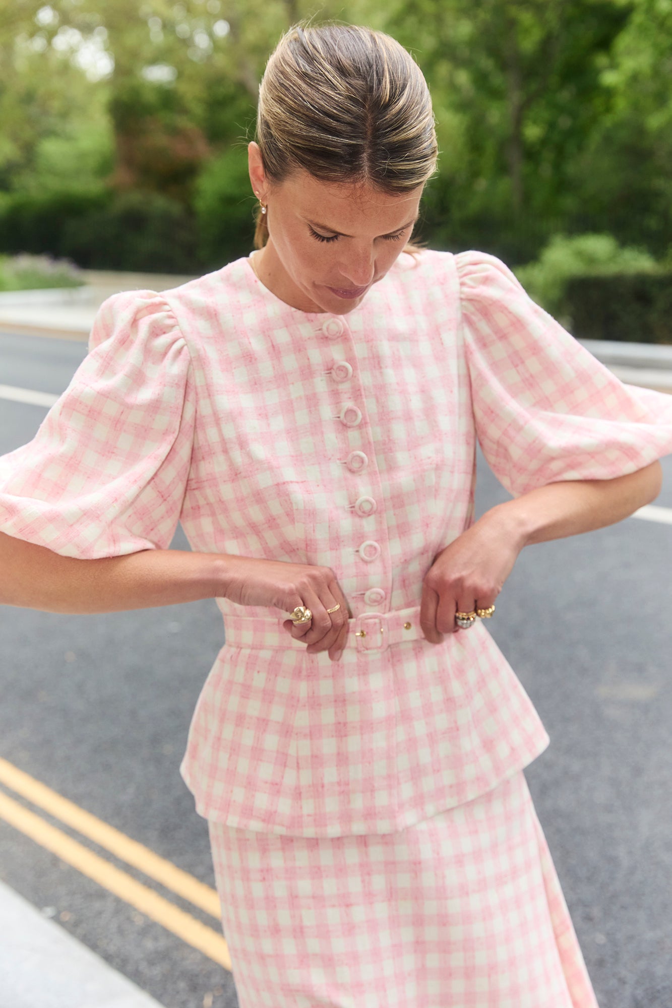 Gabriella Pink & White Tweed Blouse