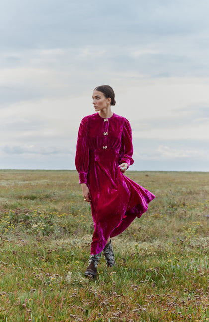 Posey Berry Velvet Dress